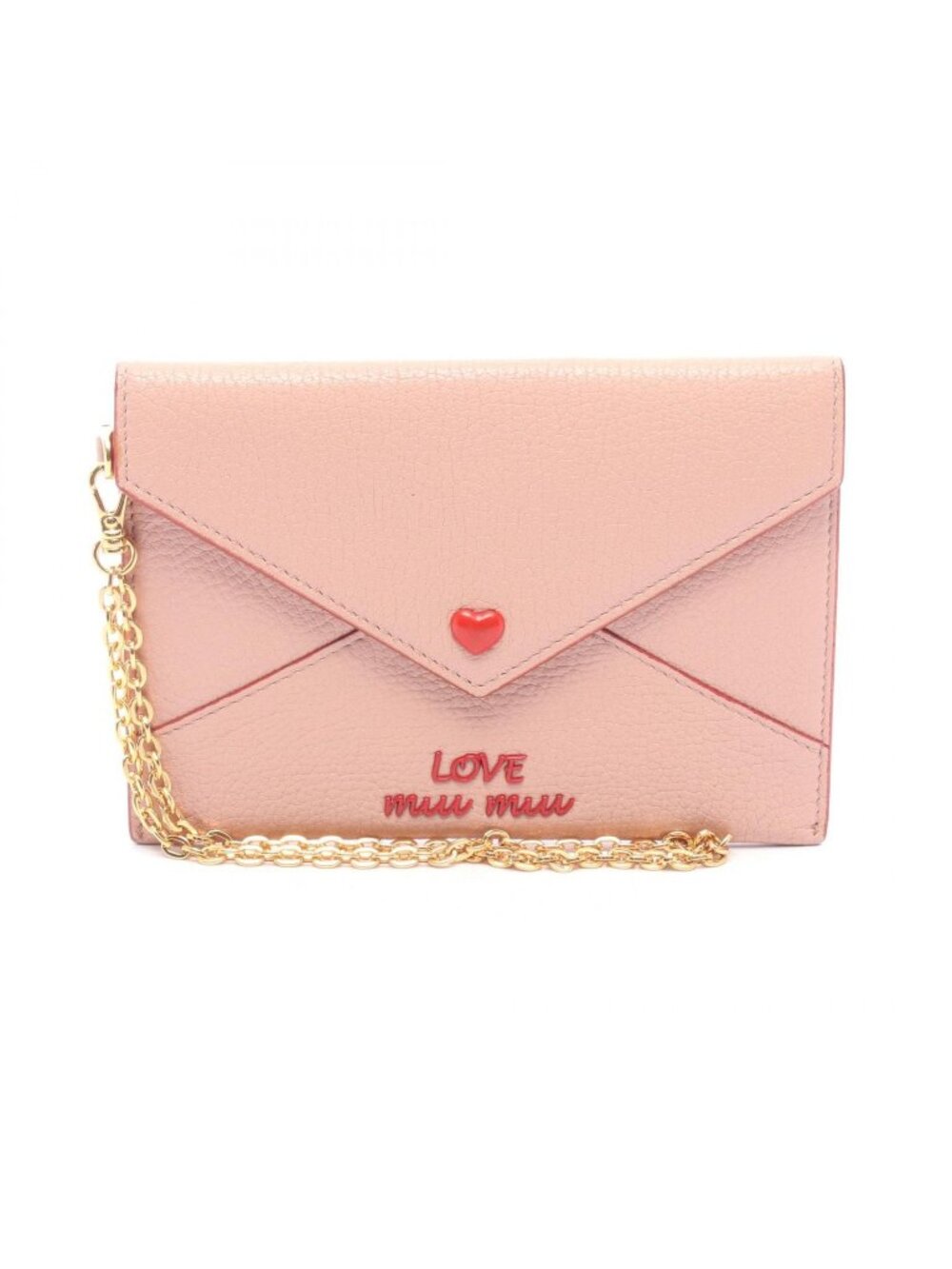 Miu Miu Pouch Madras Love Envelope Pink Beige Leather Matras Chain Card Case